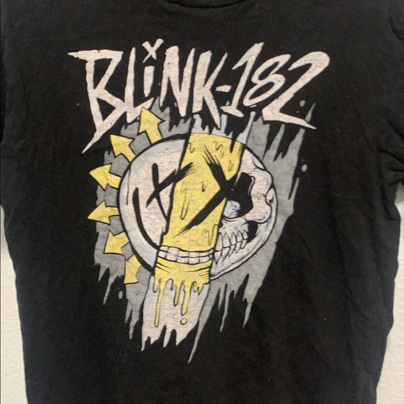 Blink 182 Creepy Face Logo Graphic Black Short Sleeve Band Tee Shirt - Picture 2 of 6